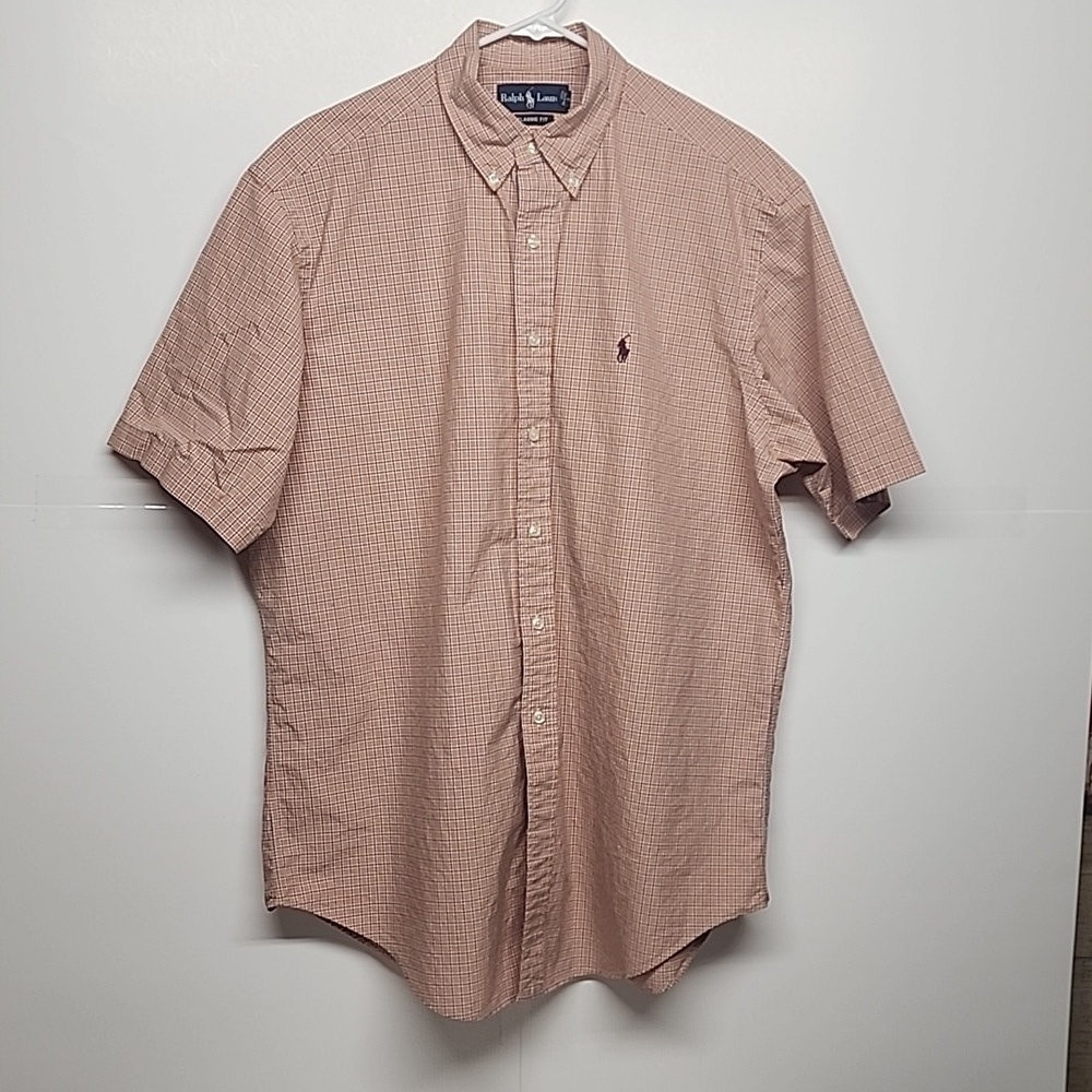 Ralph Lauren classic fit szL orange/purple/white striped short sleeve shirt